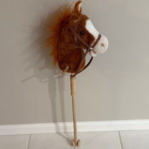 Plush Stick Horse Toy in Chestnut with White Face